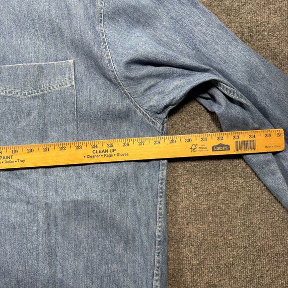 VTG Eddie Bauer Denim Button Up Shirt Men's XXL Blue Chest Pocket Workwear - Picture 6 of 9